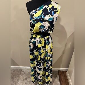 Lulu's Blue and Yellow One-Shoulder Dress